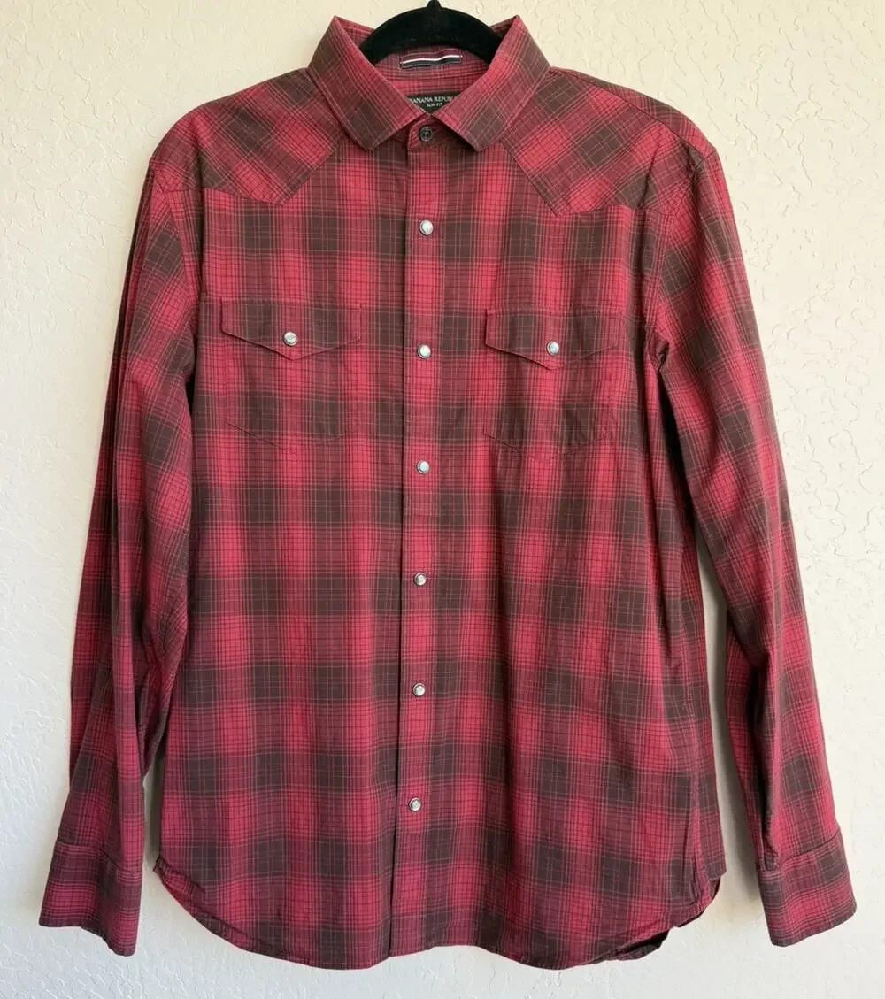 Banana Republic Slim Fit Plaid Button Down Shirt Men’s Medium Western Inspired